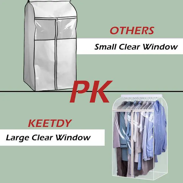 Alt view image 3 of 7 - 43" Hanging Garment Bags for Closet Storage Large Clear Window Hanging Clothes Storage Garment Rack Cover Coat Protector for Suit, Wardrobe, Bottom Enclosed