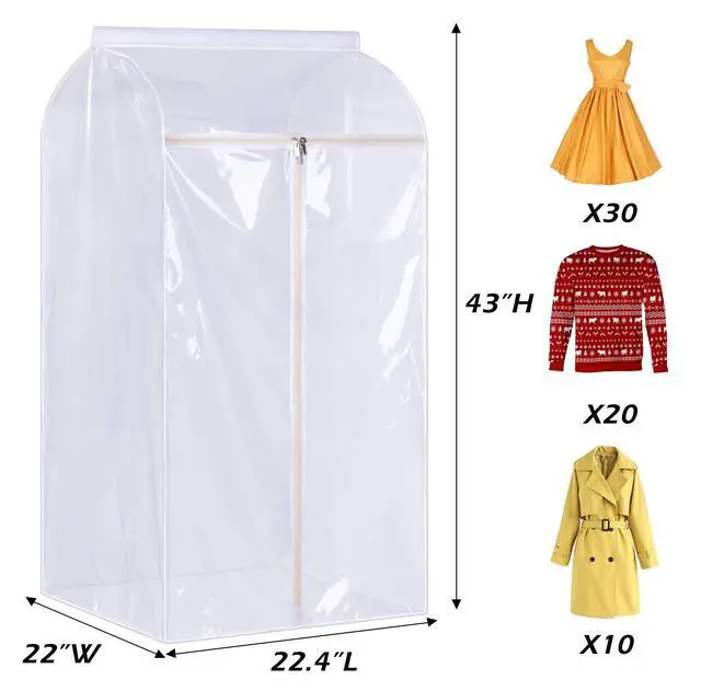 Alt view image 4 of 7 - 43" Hanging Garment Bags for Closet Storage Large Clear Window Hanging Clothes Storage Garment Rack Cover Coat Protector for Suit, Wardrobe, Bottom Enclosed