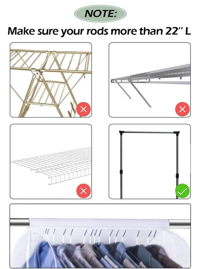 Alt view image 7 of 7 - 43" Hanging Garment Bags for Closet Storage Large Clear Window Hanging Clothes Storage Garment Rack Cover Coat Protector for Suit, Wardrobe, Bottom Enclosed