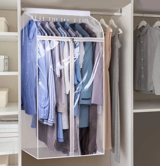 Alt view image 6 of 7 - 43" Hanging Garment Bags for Closet Storage Large Clear Window Hanging Clothes Storage Garment Rack Cover Coat Protector for Suit, Wardrobe, Bottom Enclosed
