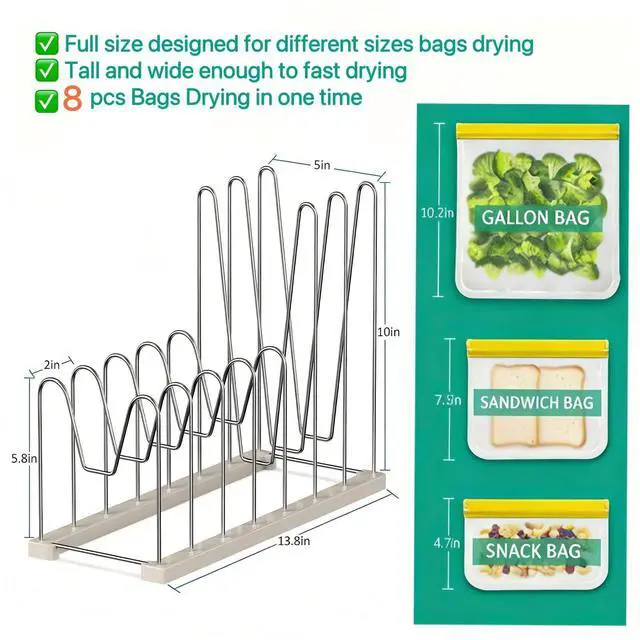 Alt view image 3 of 6 - Plastic Bag Drying Rack, Reusable Bag Drying Rack for Silicone Bag & Ziploc Bag, Bottle Dryer Rack for Gloves & Glasses, Pan Lid & Cutting Board Organizer