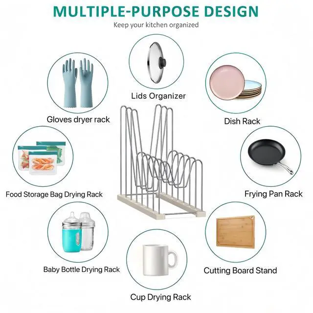 Alt view image 4 of 6 - Plastic Bag Drying Rack, Reusable Bag Drying Rack for Silicone Bag & Ziploc Bag, Bottle Dryer Rack for Gloves & Glasses, Pan Lid & Cutting Board Organizer