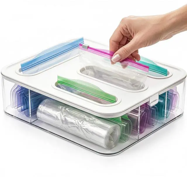 Main image of Bag Storage Organizer for Kitchen Drawer, Plastic Bag Container Holder, Baggie Dispenser for Gallon, Quart, Sandwich, Snack, Kitchen Organizers and Storage