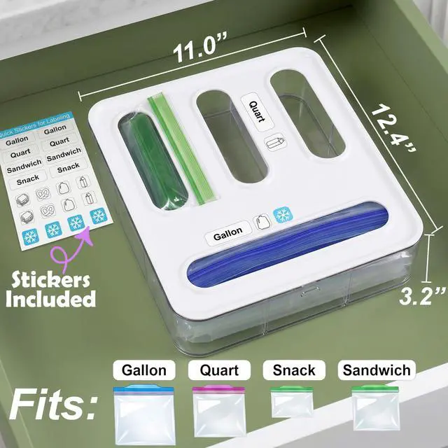 Alt view image 2 of 6 - Bag Storage Organizer for Kitchen Drawer, Plastic Bag Container Holder, Baggie Dispenser for Gallon, Quart, Sandwich, Snack, Kitchen Organizers and Storage