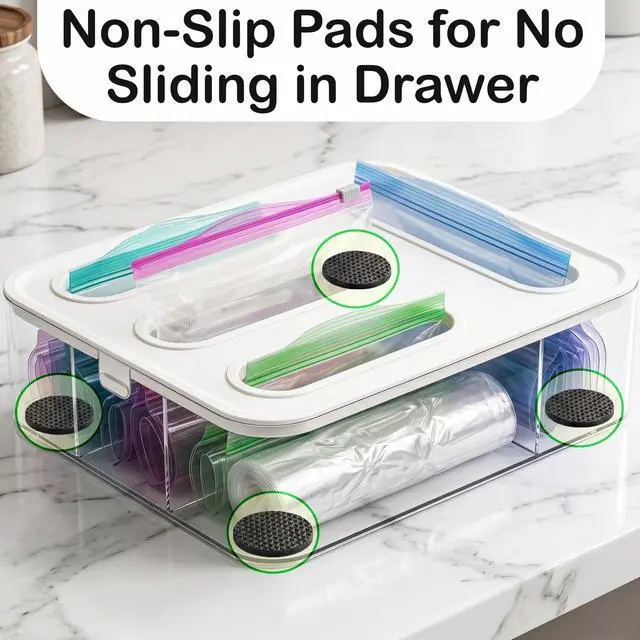 Alt view image 5 of 6 - Bag Storage Organizer for Kitchen Drawer, Plastic Bag Container Holder, Baggie Dispenser for Gallon, Quart, Sandwich, Snack, Kitchen Organizers and Storage