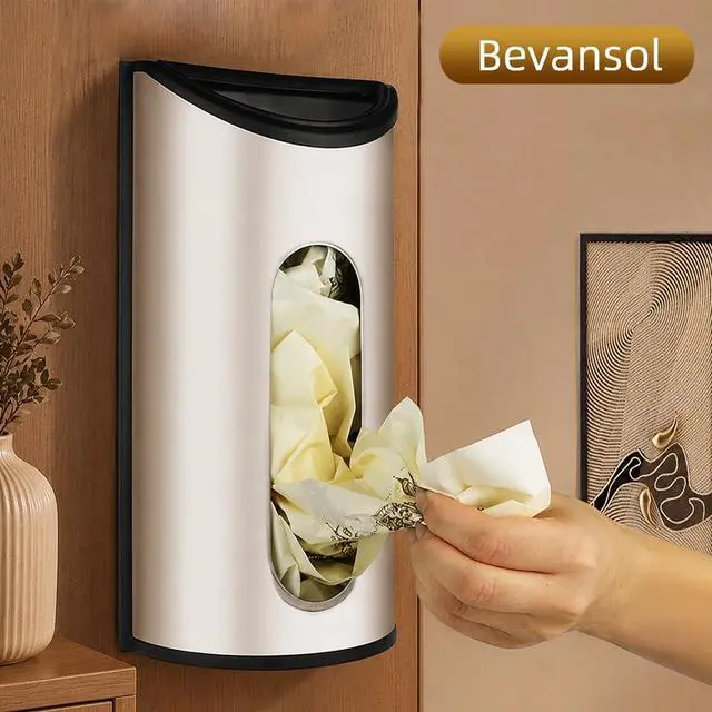 Alt view image 2 of 7 - Grocery Plastic Bag Holder for Kitchen Trash Bag, Easy Wall Mount Bag Saver, Storage Dispenser Medium, Smudge Proof with Extra Wide Access Openings, Stainless Steel (Sliver)