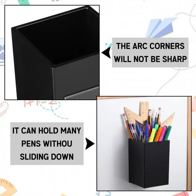 Alt view image 3 of 7 - 4 Pcs Classroom Magnetic Storage Boxes with Write Wipe Label Magnetic Storage Containers Plastics Pen Holder for Classroom Whiteboard Dry Erase Board Refrigerator Locker Organizer(Black)