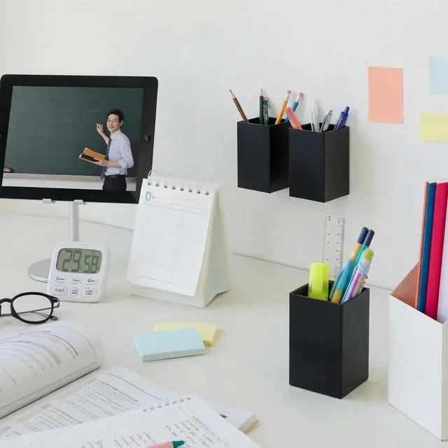 Alt view image 5 of 7 - 4 Pcs Classroom Magnetic Storage Boxes with Write Wipe Label Magnetic Storage Containers Plastics Pen Holder for Classroom Whiteboard Dry Erase Board Refrigerator Locker Organizer(Black)