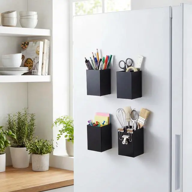 Alt view image 6 of 7 - 4 Pcs Classroom Magnetic Storage Boxes with Write Wipe Label Magnetic Storage Containers Plastics Pen Holder for Classroom Whiteboard Dry Erase Board Refrigerator Locker Organizer(Black)