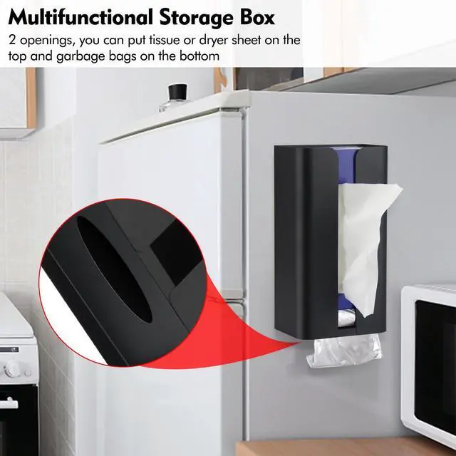 Alt view image 3 of 7 - Magnetic Laundry Dryer Sheet Dispenser, Tissue Holder, Garbage Bag Dispenser for Fridge, Kitchen, Laundry (Black)