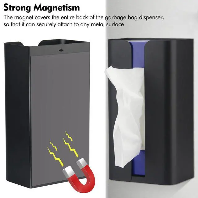 Alt view image 5 of 7 - Magnetic Laundry Dryer Sheet Dispenser, Tissue Holder, Garbage Bag Dispenser for Fridge, Kitchen, Laundry (Black)
