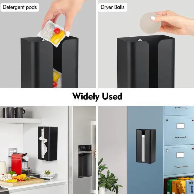 Alt view image 7 of 7 - Magnetic Laundry Dryer Sheet Dispenser, Tissue Holder, Garbage Bag Dispenser for Fridge, Kitchen, Laundry (Black)