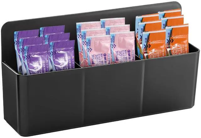 Main image of Magnetic Water Drink Packet Organizer, 3 Compartments Tea Bag Organizer Sugar Packet Holder for Pantry Cabinet Fridge, Kitchen Organizers and Storage, Magnetic Pencil Holder (Black)