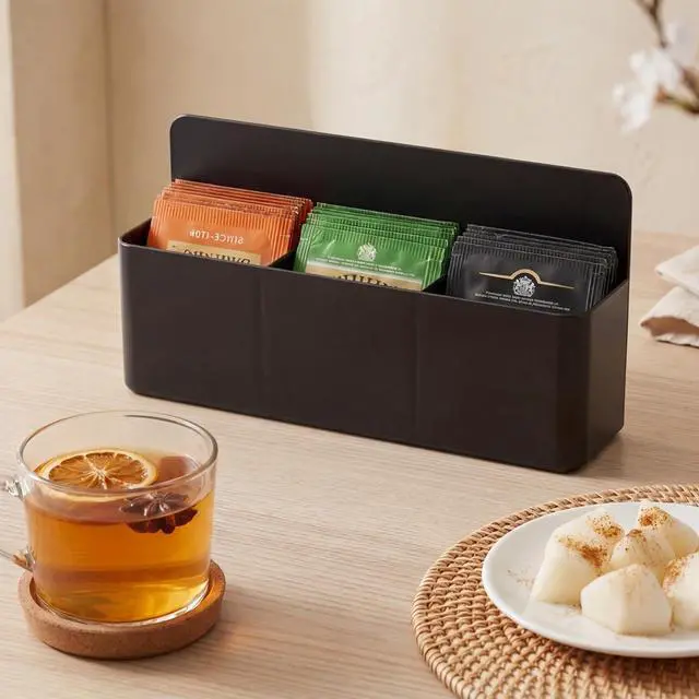 Alt view image 5 of 7 - Magnetic Water Drink Packet Organizer, 3 Compartments Tea Bag Organizer Sugar Packet Holder for Pantry Cabinet Fridge, Kitchen Organizers and Storage, Magnetic Pencil Holder (Black)