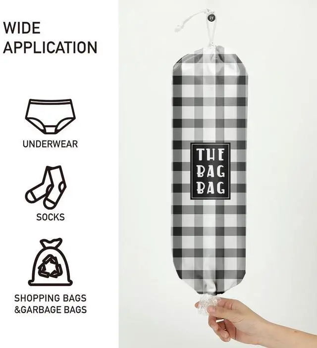Alt view image 2 of 6 - Plastic Bag Holder,Reusable And Washable Grocery Bag organizer,for Home Kitchen Travelling Camping Decor, use 1 Pack, Black White And Gray Checkerboard Pattern