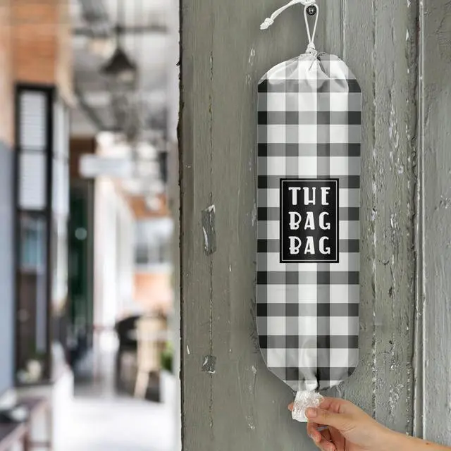 Alt view image 6 of 6 - Plastic Bag Holder,Reusable And Washable Grocery Bag organizer,for Home Kitchen Travelling Camping Decor, use 1 Pack, Black White And Gray Checkerboard Pattern