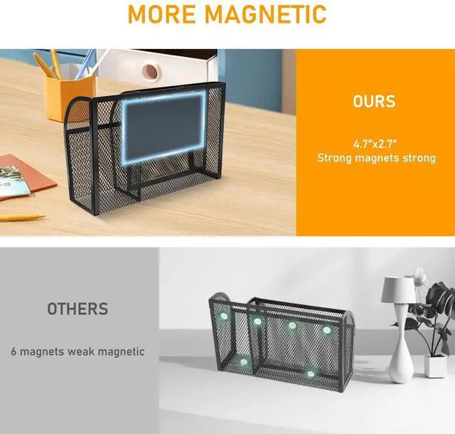 Alt view image 5 of 7 - Magnetic Pencil Holder-Magnetic Basket for Fridge 3-Grid Mesh Magnetic Pen Holder for Refrigerator, Extra Strong Magnets Mesh Marker Holder Locker Accessories Organizer for Whiteboard