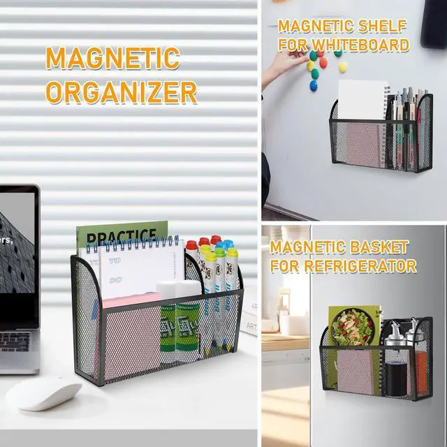 Alt view image 6 of 7 - Magnetic Pencil Holder-Magnetic Basket for Fridge 3-Grid Mesh Magnetic Pen Holder for Refrigerator, Extra Strong Magnets Mesh Marker Holder Locker Accessories Organizer for Whiteboard