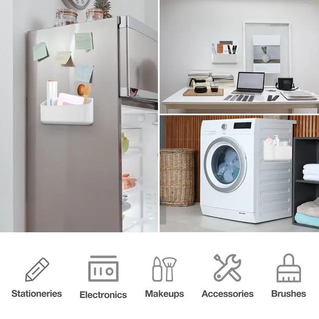 Alt view image 4 of 7 - Magnetic Dry Erase Marker Holder, Widen Magnetic Marker Pen Storage for Whiteboard, Refrigerator, Locker, Laundry Storage Basket Lint Holder Bin for Dryer, Washing Machine, White