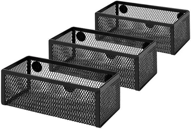 Main image of Magnetic Storage Baskets, Mesh Organizers for Office Supplies and Workspace, 6" x 2.5" x 2.2", Black, 3-Pack