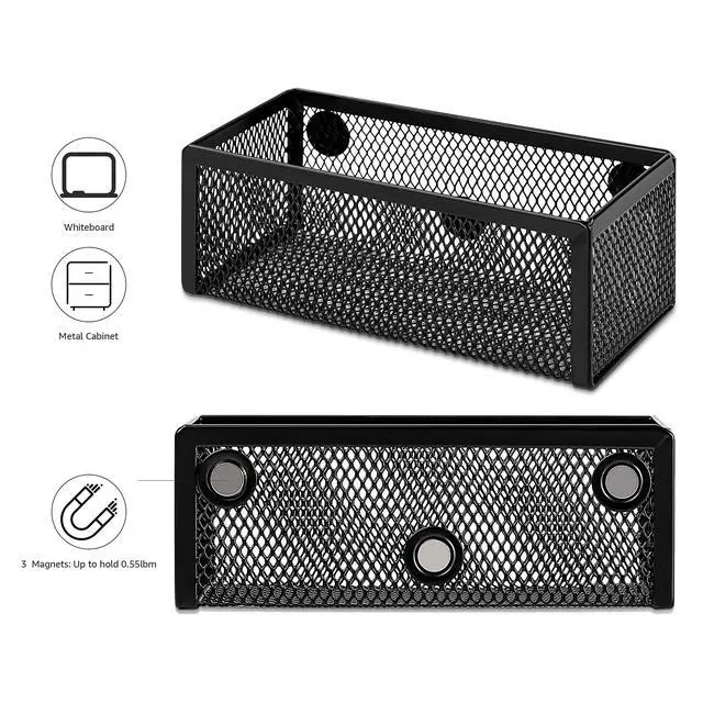 Alt view image 3 of 4 - Magnetic Storage Baskets, Mesh Organizers for Office Supplies and Workspace, 6" x 2.5" x 2.2", Black, 3-Pack
