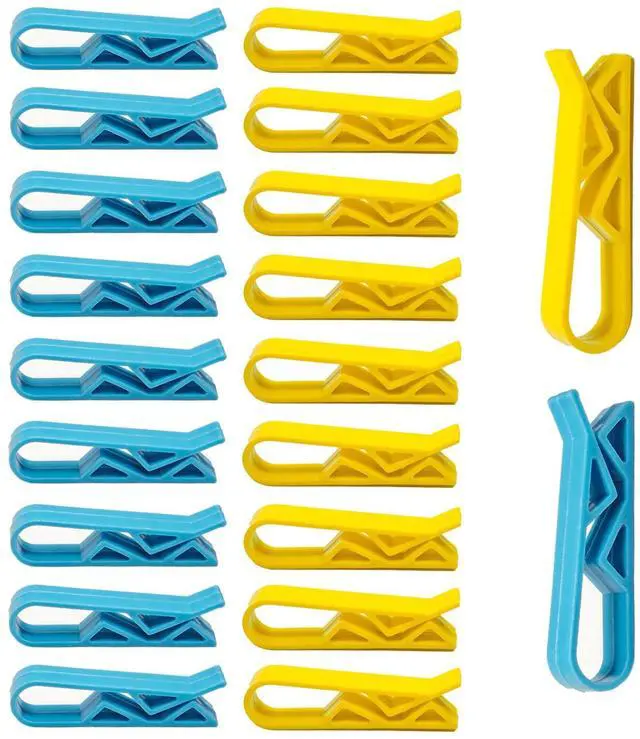 Main image of 20Pcs Plastic Kitchen Garbage Bin Clip Set, Anti-Slip Fixation Clamp for Trash Cans and Garbage Bags (Blue and Yellow)