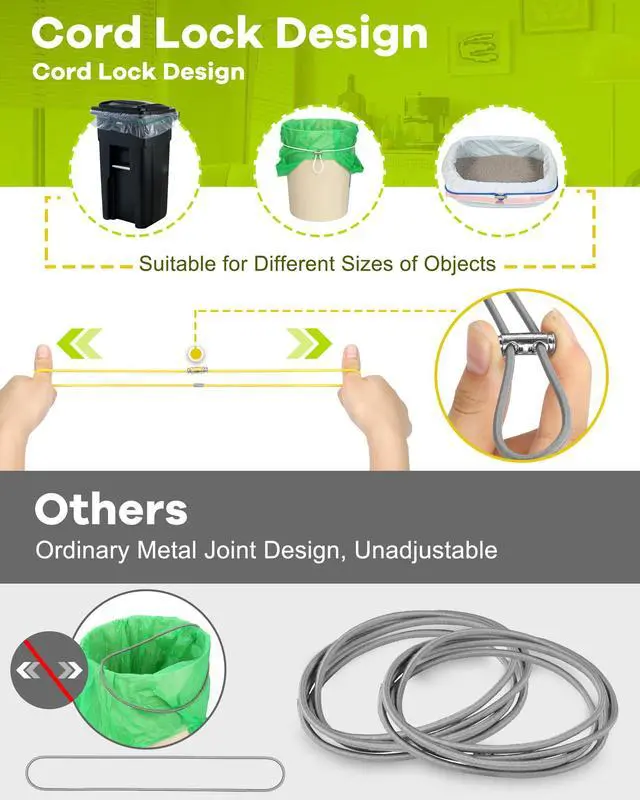 Alt view image 2 of 7 - Garbage Can Bands Cord Lord Design Adjustable Large Trash Can Rubber Bands Fits 8-33 Gallon Trash Cans Multifunction Bands Litter Box Bands for Kitchen Tables Picnic Party