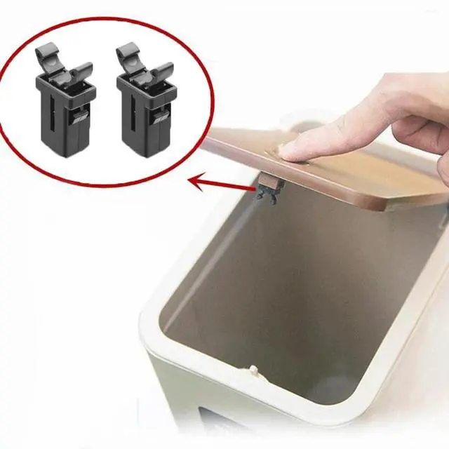Alt view image 6 of 6 - 10 Pack Trash Can Lid Clips Press Switch Replacement Push-Type Lock Button for Mini Trash Can with Lid Garbage Can Waste Basket Bathroom Trash Can with Press Top Lids Diaper Pail