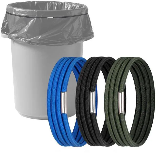 Main image of Garbage Can Rubber Bands, Heavy-Duty Garbage Bag Holder for 32-55 Gallon Bins, Large Trash Can Rubber Bands with High Elasticity, Band to Hold Trash Bags in Place, Set of 3 in Black, Blue, Green
