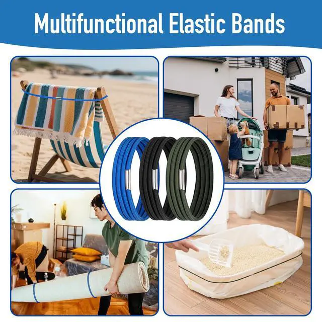 Alt view image 6 of 7 - Garbage Can Rubber Bands, Heavy-Duty Garbage Bag Holder for 32-55 Gallon Bins, Large Trash Can Rubber Bands with High Elasticity, Band to Hold Trash Bags in Place, Set of 3 in Black, Blue, Green
