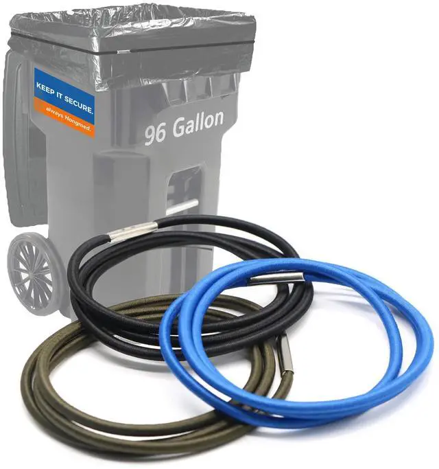 Main image of Trash Can Bands Set of 3, Fits 55, 65, 96 Gallon Trash Cans, Extra Large Rubber Bands for Big Garbage Can Bag, Durable Kitchen Trash Bag Bands, Heavy Duty Moving Bands in Black Blue, and Olive Green