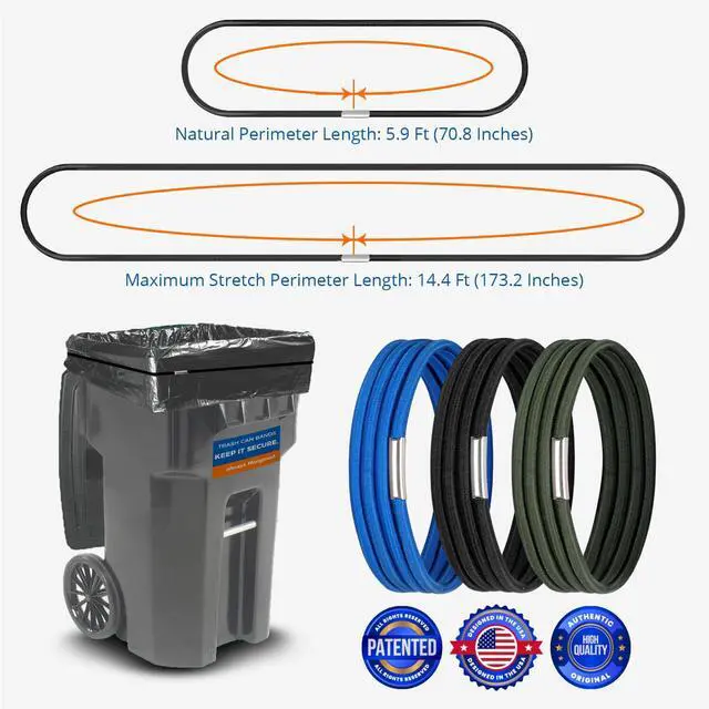 Alt view image 2 of 6 - Trash Can Bands Set of 3, Fits 55, 65, 96 Gallon Trash Cans, Extra Large Rubber Bands for Big Garbage Can Bag, Durable Kitchen Trash Bag Bands, Heavy Duty Moving Bands in Black Blue, and Olive Green