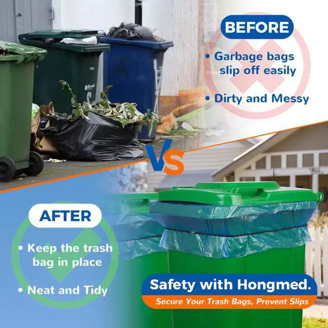 Alt view image 4 of 6 - Trash Can Bands Set of 3, Fits 55, 65, 96 Gallon Trash Cans, Extra Large Rubber Bands for Big Garbage Can Bag, Durable Kitchen Trash Bag Bands, Heavy Duty Moving Bands in Black Blue, and Olive Green