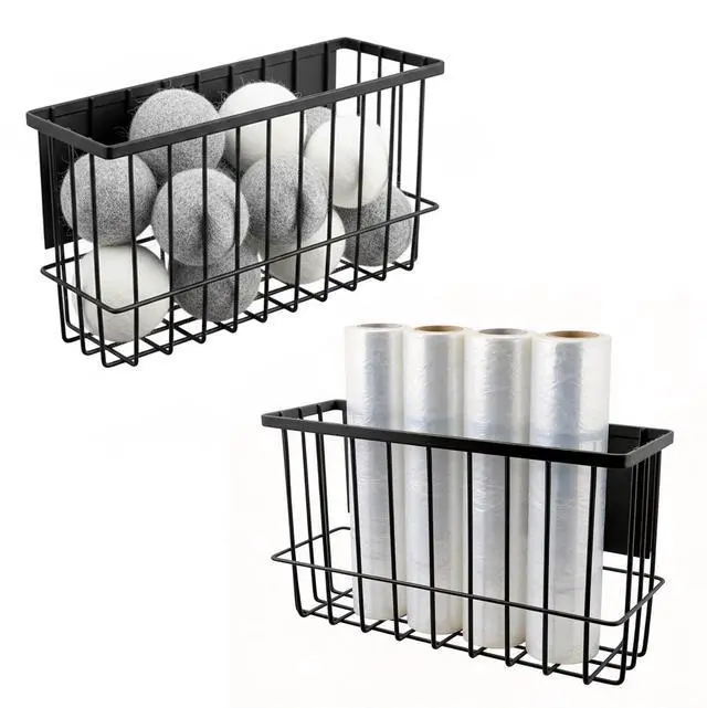 Main image of Magnetic Basket Organizer for Fridge and Locker, Carbon Steel Storage Bin, 10.24 x 3.15 x 6.1 in, for Dryer Balls, Wrap, Spices and Small Items (Black)