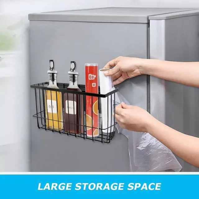 Alt view image 4 of 7 - Magnetic Basket Organizer for Fridge and Locker, Carbon Steel Storage Bin, 10.24 x 3.15 x 6.1 in, for Dryer Balls, Wrap, Spices and Small Items (Black)