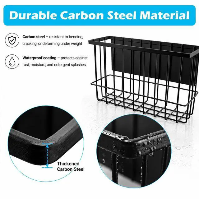 Alt view image 3 of 7 - Magnetic Basket Organizer for Fridge and Locker, Carbon Steel Storage Bin, 10.24 x 3.15 x 6.1 in, for Dryer Balls, Wrap, Spices and Small Items (Black)