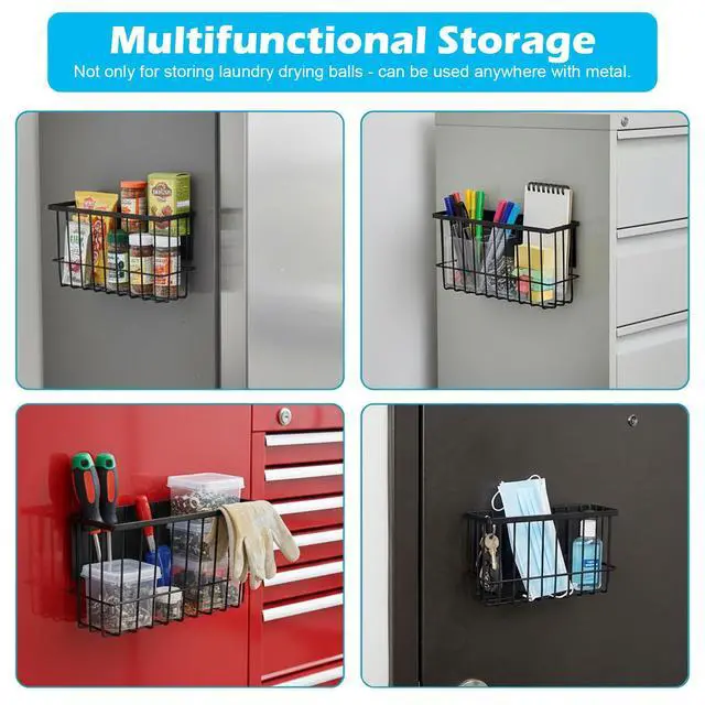 Alt view image 7 of 7 - Magnetic Basket Organizer for Fridge and Locker, Carbon Steel Storage Bin, 10.24 x 3.15 x 6.1 in, for Dryer Balls, Wrap, Spices and Small Items (Black)