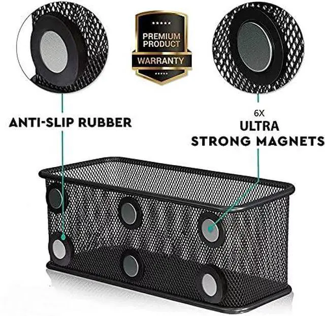 Alt view image 3 of 7 - Mesh Magnetic Storage Baskets - Set of 1 (Black) with Anti-Slip Feature and Strong Magnets - Magnetic Locker Organizer and Pencil Holder for Whiteboard and Refrigerator (Black-1 pcs)