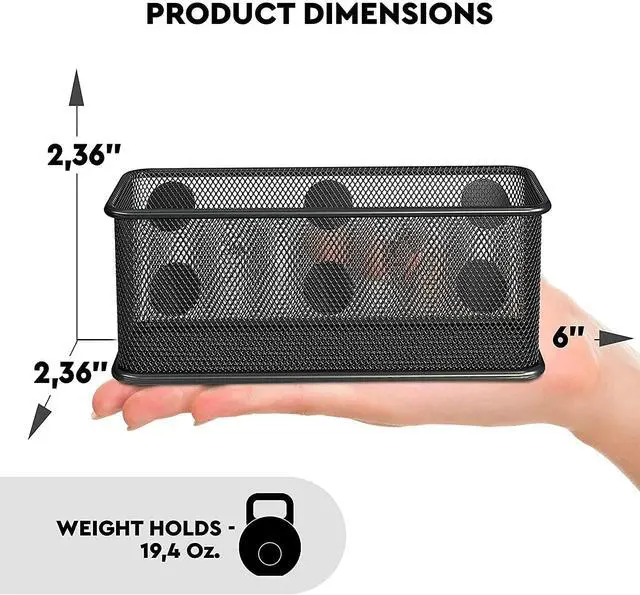 Alt view image 2 of 7 - Mesh Magnetic Storage Baskets - Set of 1 (Black) with Anti-Slip Feature and Strong Magnets - Magnetic Locker Organizer and Pencil Holder for Whiteboard and Refrigerator (Black-1 pcs)