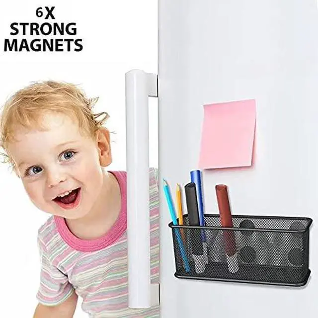 Alt view image 4 of 7 - Mesh Magnetic Storage Baskets - Set of 1 (Black) with Anti-Slip Feature and Strong Magnets - Magnetic Locker Organizer and Pencil Holder for Whiteboard and Refrigerator (Black-1 pcs)