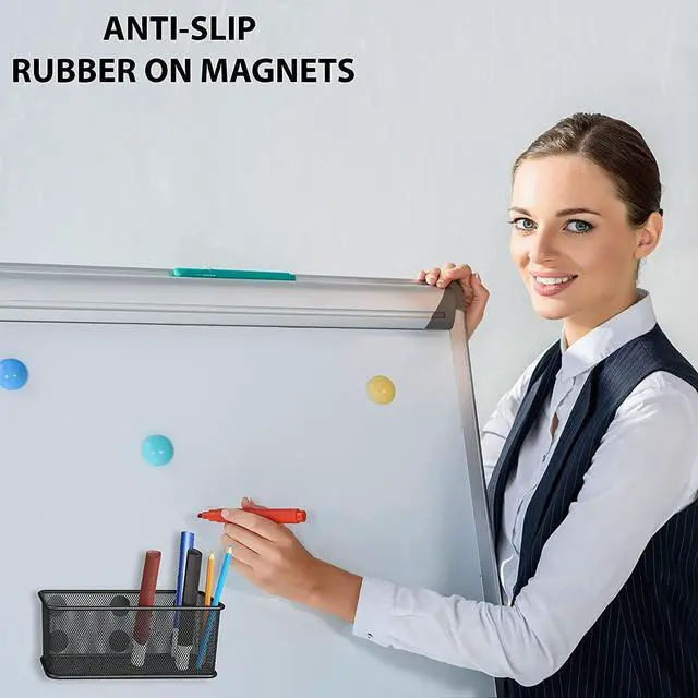Alt view image 5 of 7 - Mesh Magnetic Storage Baskets - Set of 1 (Black) with Anti-Slip Feature and Strong Magnets - Magnetic Locker Organizer and Pencil Holder for Whiteboard and Refrigerator (Black-1 pcs)