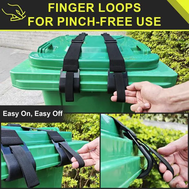 Alt view image 6 of 7 - GripHandle Metal Double-Claw Trash Can Lid Lock Strap for Animals,Bungee Cord with Hooks for Trash Bin Garbage Pail,Outdoor Outside Trash Lid Holder to Keep Raccoons Out,Fits 20-96 Gallon Cans - 1pc