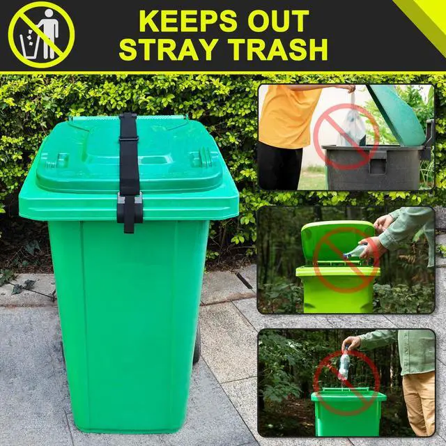 Alt view image 4 of 7 - GripHandle Metal Double-Claw Trash Can Lid Lock Strap for Animals,Bungee Cord with Hooks for Trash Bin Garbage Pail,Outdoor Outside Trash Lid Holder to Keep Raccoons Out,Fits 20-96 Gallon Cans - 1pc