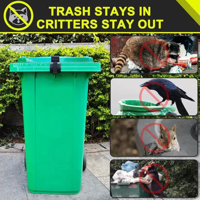 Alt view image 2 of 7 - GripHandle Metal Double-Claw Trash Can Lid Lock Strap for Animals,Bungee Cord with Hooks for Trash Bin Garbage Pail,Outdoor Outside Trash Lid Holder to Keep Raccoons Out,Fits 20-96 Gallon Cans - 1pc