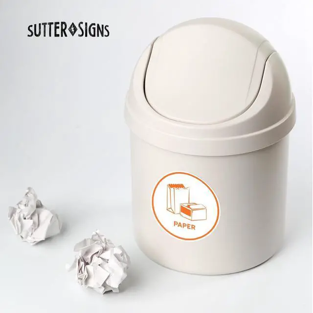 Alt view image 6 of 6 - Recycling Stickers for Trash Can, 6" Wide | 5pcs Recycle Stickers for Plastic Bins - Paper, Aluminum, Plastic, Glass, Compost