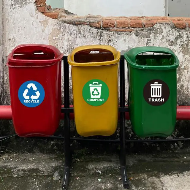 Alt view image 4 of 4 - 12 Pack Trash Compost Recycle Stickers for Trash Can, Trash Recycle Compost Stickers for Garbage Cans, Yard Waste, and Recycling Bins,Self-Adhesive Vinyl Decals Weatherproof Indoor Outdoor,