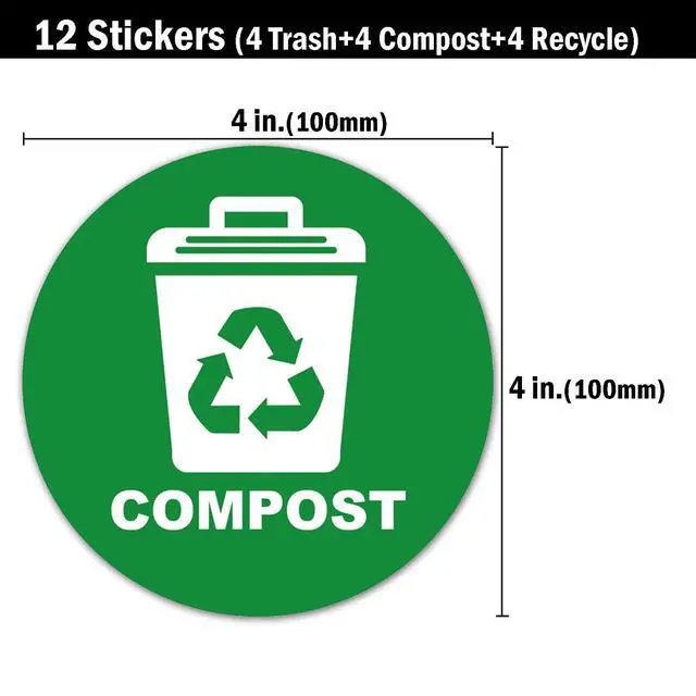 Alt view image 3 of 4 - 12 Pack Trash Compost Recycle Stickers for Trash Can, Trash Recycle Compost Stickers for Garbage Cans, Yard Waste, and Recycling Bins,Self-Adhesive Vinyl Decals Weatherproof Indoor Outdoor,