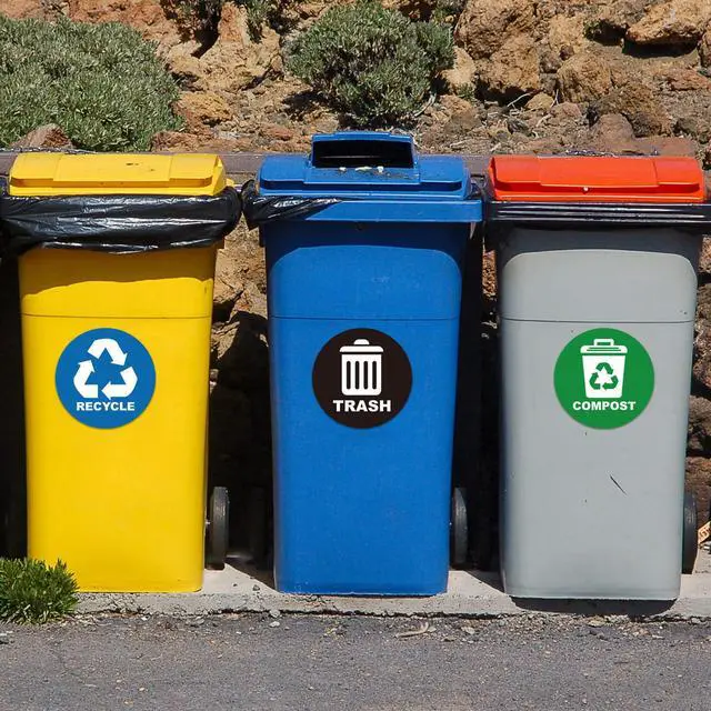 Alt view image 2 of 4 - 12 Pack Trash Compost Recycle Stickers for Trash Can, Trash Recycle Compost Stickers for Garbage Cans, Yard Waste, and Recycling Bins,Self-Adhesive Vinyl Decals Weatherproof Indoor Outdoor,