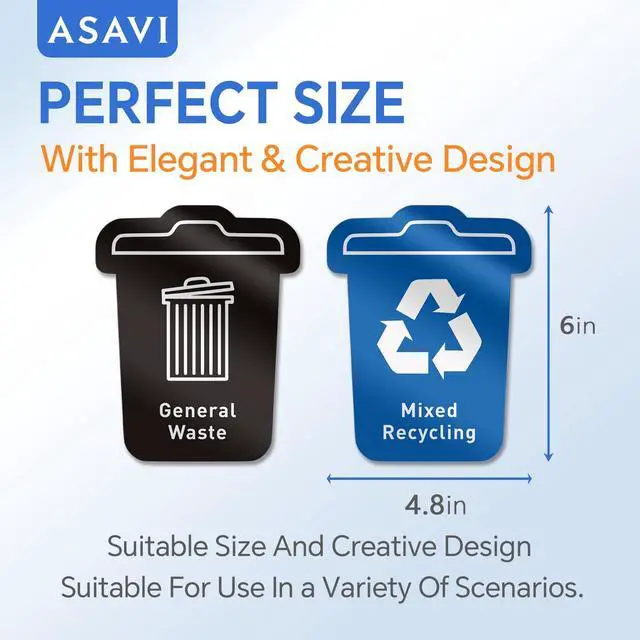Alt view image 2 of 7 - Trash Sorting Stickers (6-Pack) 6x4.8 Waterproof Vinyl Waste Labels with Strong Adhesive, Durable Outdoor/Indoor Use, Icon-Based Design for Home, Office, Commercial Bins (Bucket-Shaped)