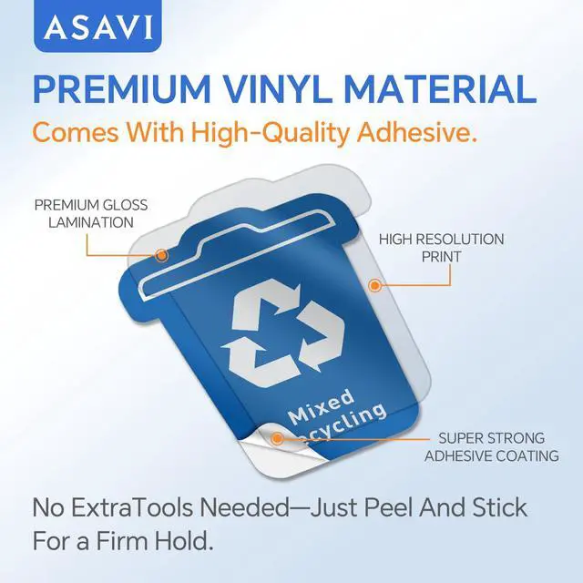 Alt view image 4 of 7 - Trash Sorting Stickers (6-Pack) 6x4.8 Waterproof Vinyl Waste Labels with Strong Adhesive, Durable Outdoor/Indoor Use, Icon-Based Design for Home, Office, Commercial Bins (Bucket-Shaped)